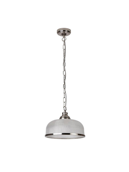 Searchlight Bistro II Hanglamp Satin Zilver & Holophane Style Glas