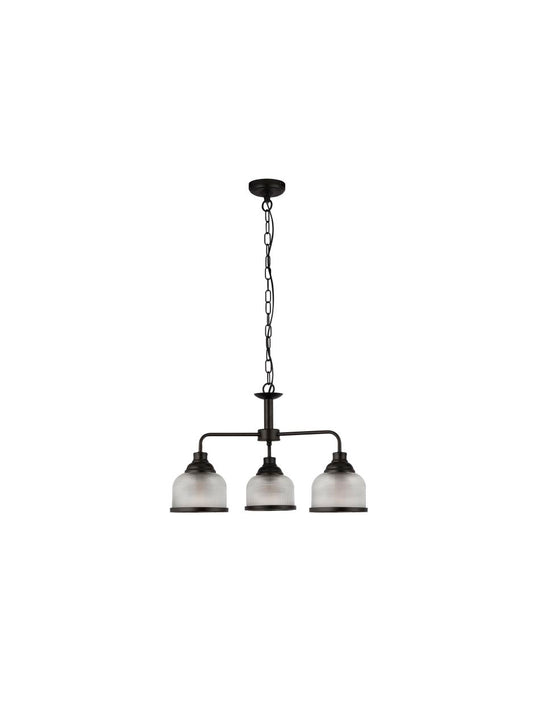 Searchlight Highworth 3Lt Hanglamp Zwart Metaal & Holophane Style Glas