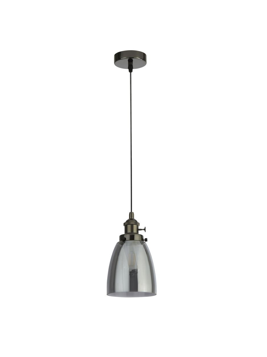 Searchlight Camden 1Lt Hanglamp Zwart Chroom Metaal & Smoked Glas