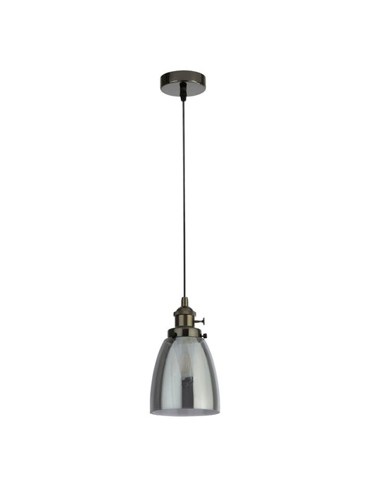 Searchlight Camden 1Lt Hanglamp Zwart Chroom Metaal & Smoked Glas