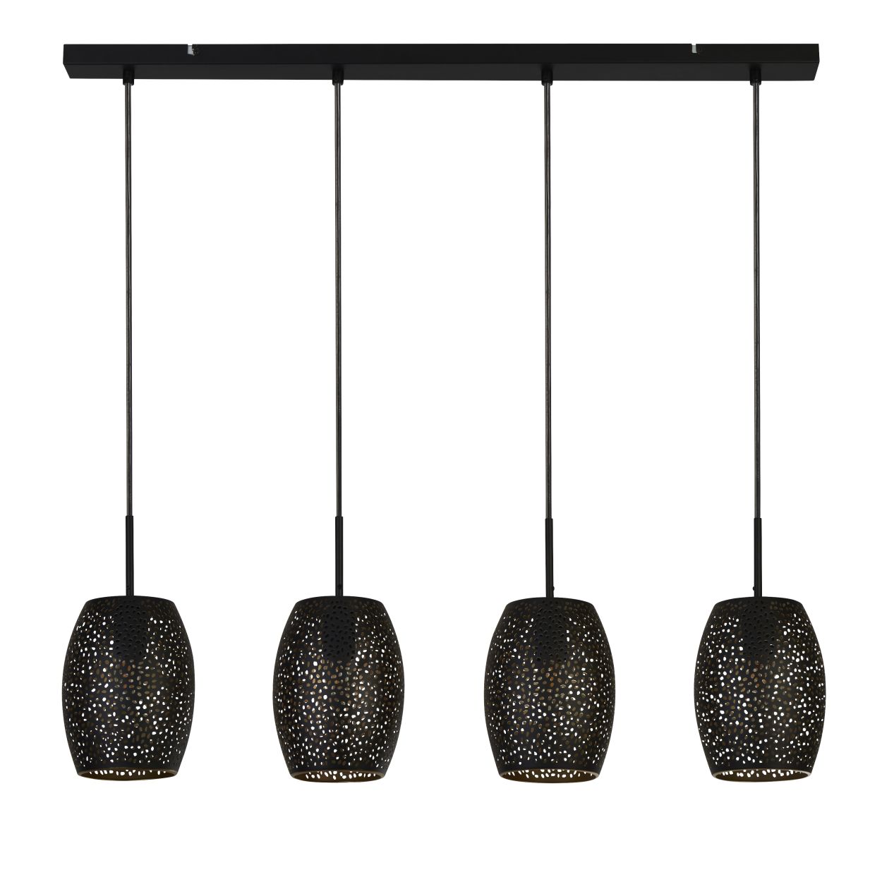 Searchlight Laser 4Lt Bar Hanglamp Zwart & Goud Laser Cut Metaal