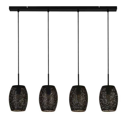 Searchlight Laser 4Lt Bar Hanglamp Zwart & Goud Laser Cut Metaal