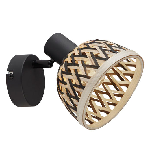 Searchlight Lance Spot Wandlamp Zwart Metaal & Bamboo Lampenkap