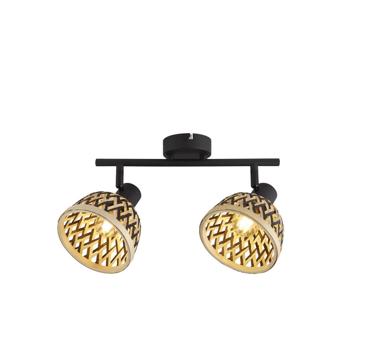 Searchlight Lance 2Lt Spot Bar Zwart Metaal & Bamboo Lampenkap