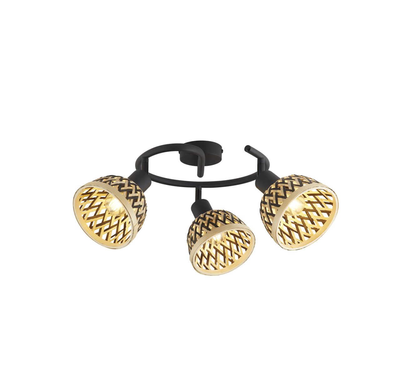 Searchlight Lance 3Lt Rond Spot Zwart Metaal & Bamboo Lampenkap