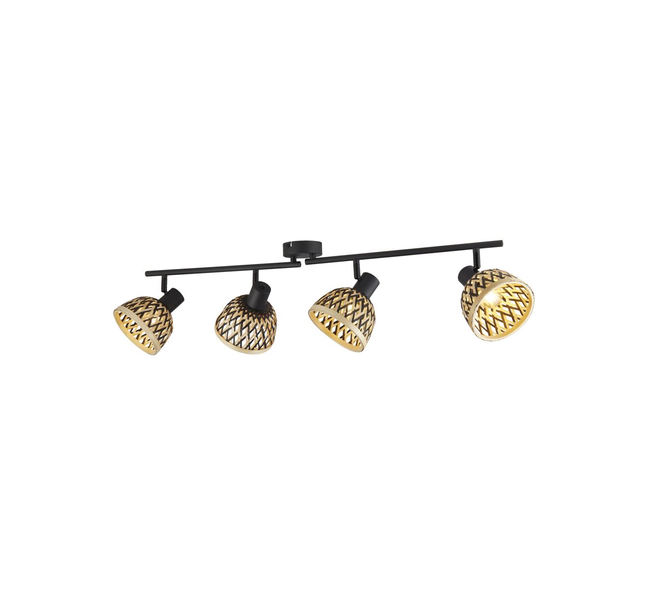 Searchlight Lance 4Lt Spot Bar Zwart Metaal & Bamboo Lampenkap