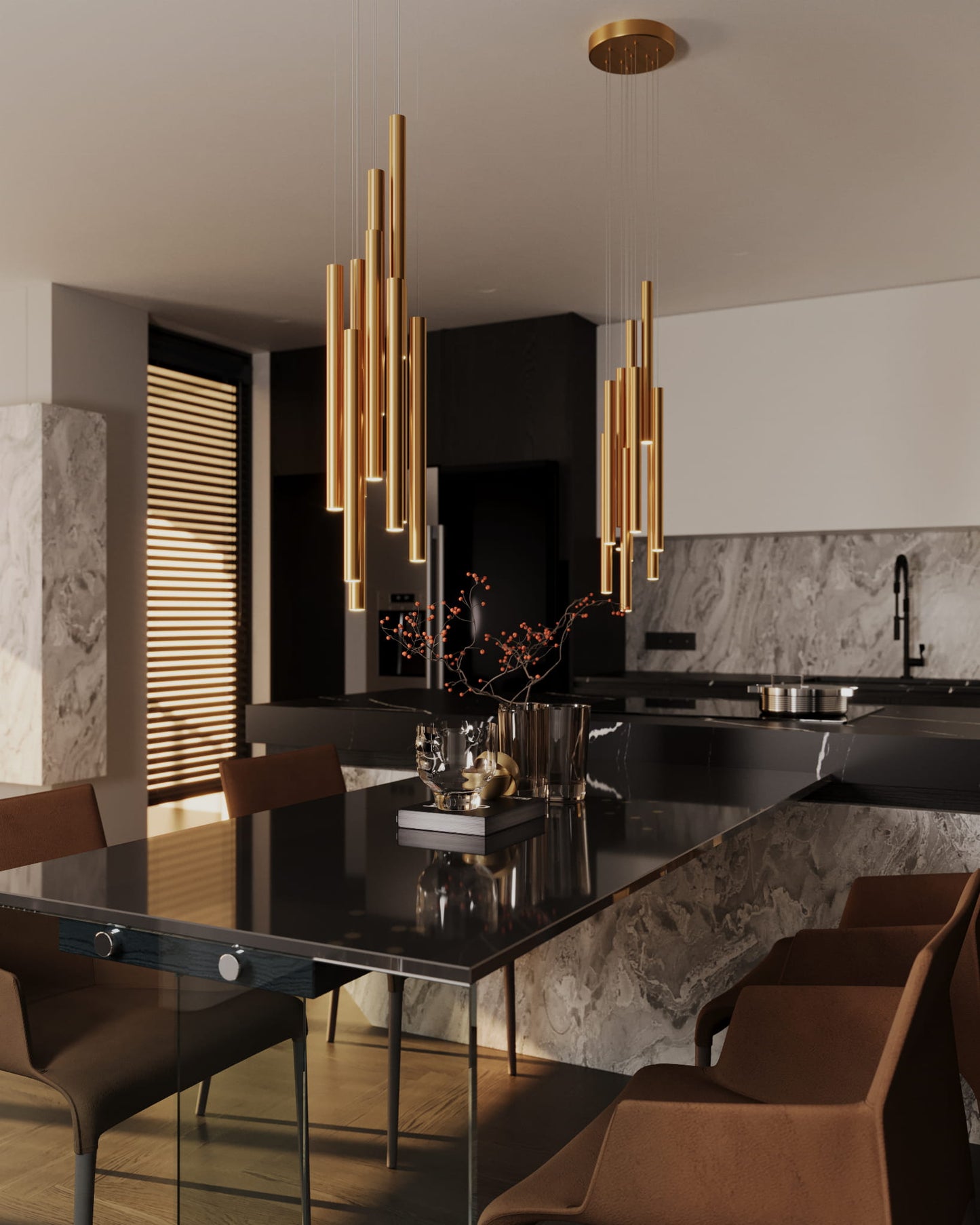 Maxlight  P0524D Hanglamp Organic 10X Geborsteld Goud Klein Dimbaar