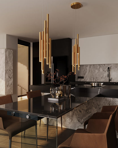 Maxlight  P0524D Hanglamp Organic 10X Geborsteld Goud Klein Dimbaar