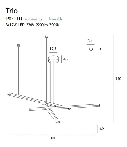 Maxlight P0311D Hanglamp Trio 3 Dimbaar