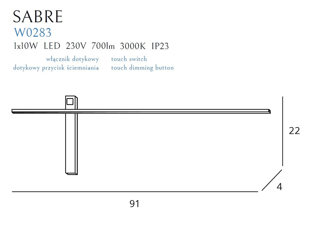 Maxlight W0283 Wandlamp Sabre 91 Cm Zwart Ip23