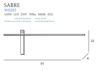 Maxlight W0283 Wandlamp Sabre 91 Cm Zwart Ip23