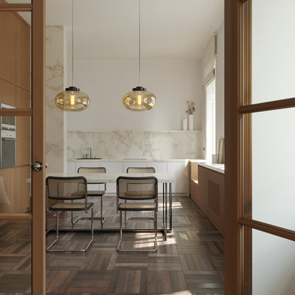 Maxlight P0516 Hanglamp Moonstone Amber Glas+Zwart Marmer