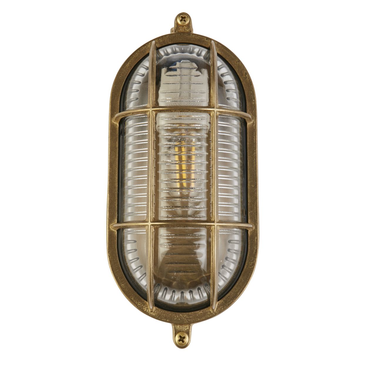 Searchlight Bulkhead Oval Buiten Light Solid Messing & Ribbed Glas
