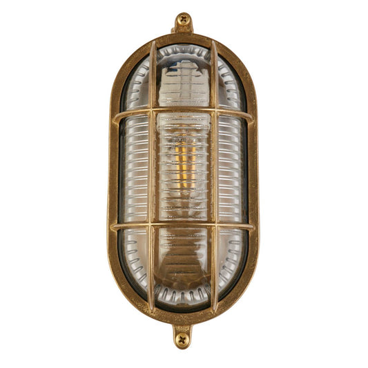 Searchlight Bulkhead Oval Buiten Light Solid Messing & Ribbed Glas