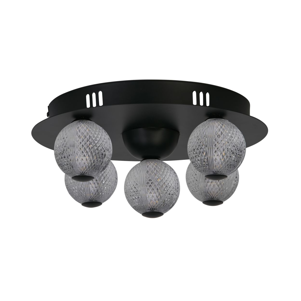 Searchlight Asteroid LED Flush, Zwart Metaal with Helder Acryl Balls