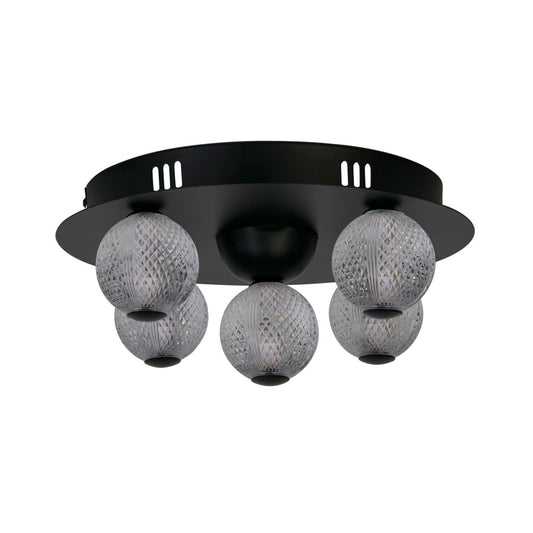 Searchlight Asteroid LED Flush, Zwart Metaal with Helder Acryl Balls