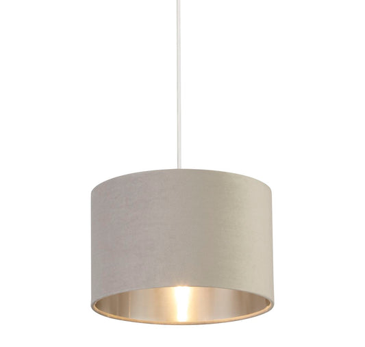Searchlight Drum Lampenkap Light Grijs Velours with Zilver Inner Dia.28cm