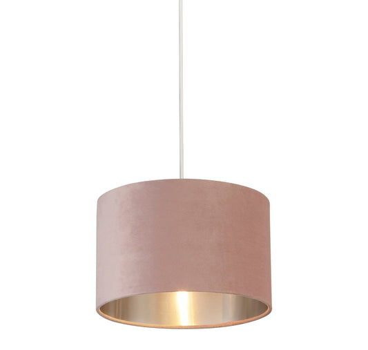 Searchlight Drum Lampenkap Roze Velours with Zilver Inner Dia.28cm