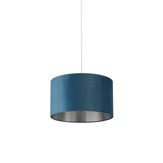 Searchlight Drum Lampenkap Teal Velours with Zilver Inner Dia.38cm