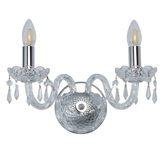 Searchlight Hale 2Lt Wandlamp Chroom Metaal & Helder Kristal