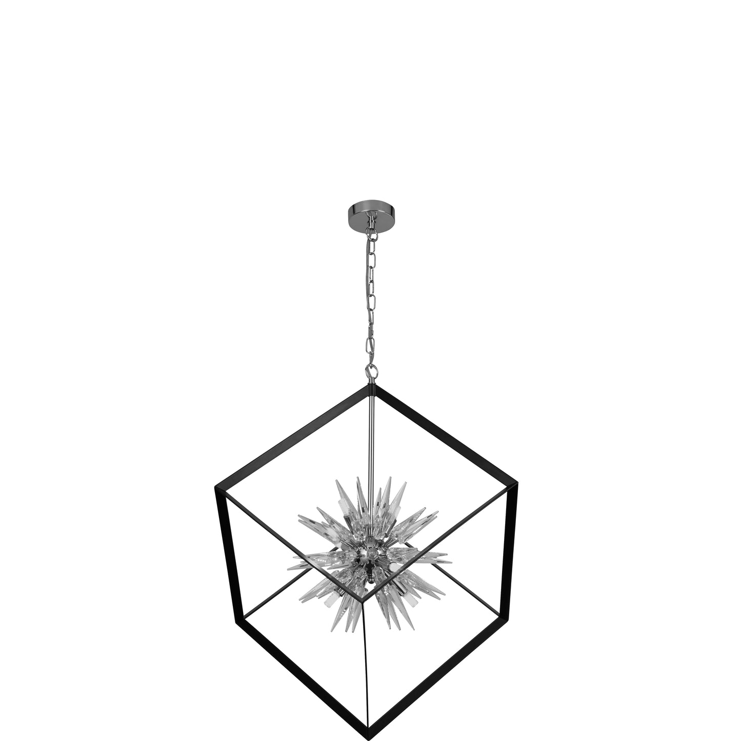Searchlight Stellar 6Lt Pendant- Black Metal & Crystal Glass
