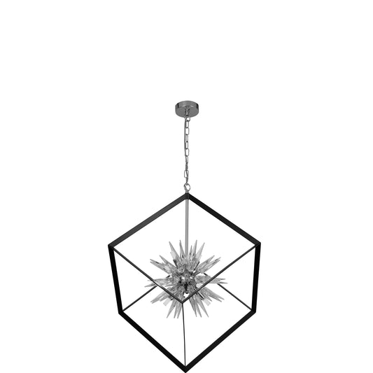 Searchlight Stellar 6Lt Pendant- Black Metal & Crystal Glass