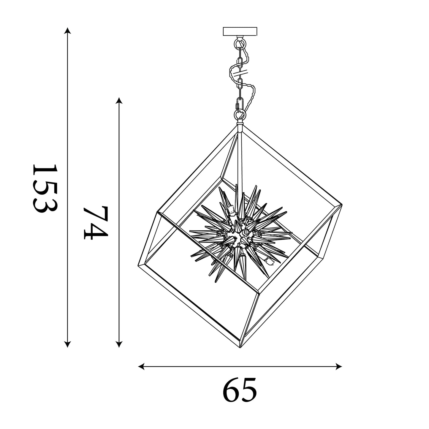 Searchlight Stellar 6Lt Pendant- Black Metal & Crystal Glass