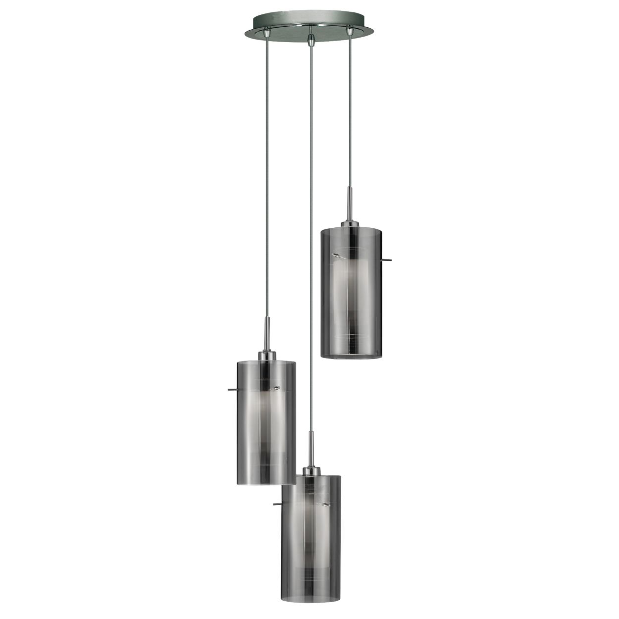 Searchlight Duo II 3Lt Multi Drop Hanglamp Satin Zilver & Smoked Glas