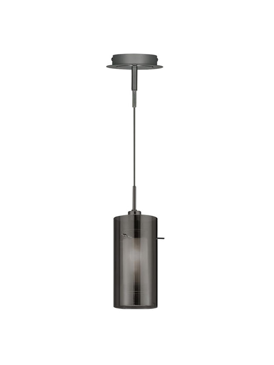 Searchlight Duo II Hanglamp Satin Zilver & Smoked Glas