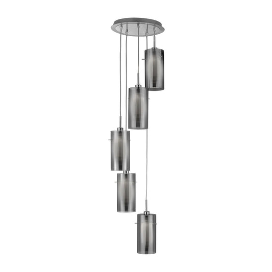 Searchlight Duo I 5Lt Hanglamp Satin Zilver Metaal & Smoked Glas