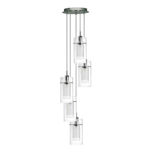 Searchlight Duo I 5Lt Multi Drop Hanglamp Satin Zilver Metaal & Glas
