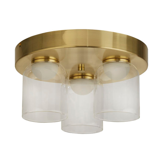 Searchlight Highball LED 3Lt Flush , Satin Messing & Helder Glas IP44