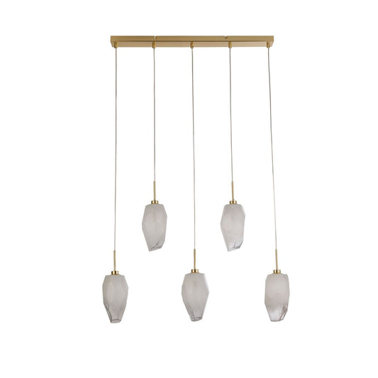 Searchlight Rocky 5Lt Bar Hanglamp, Satin Messing Metaal & Glas