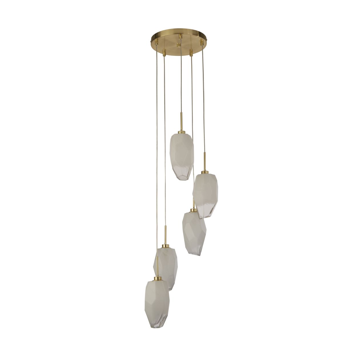 Searchlight Rocky 5Lt Multi Drop Hanglamp, Satin Messing Metaal & Glas