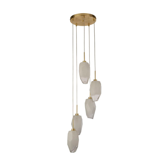 Searchlight Rocky 5Lt Multi Drop Hanglamp, Satin Messing Metaal & Glas