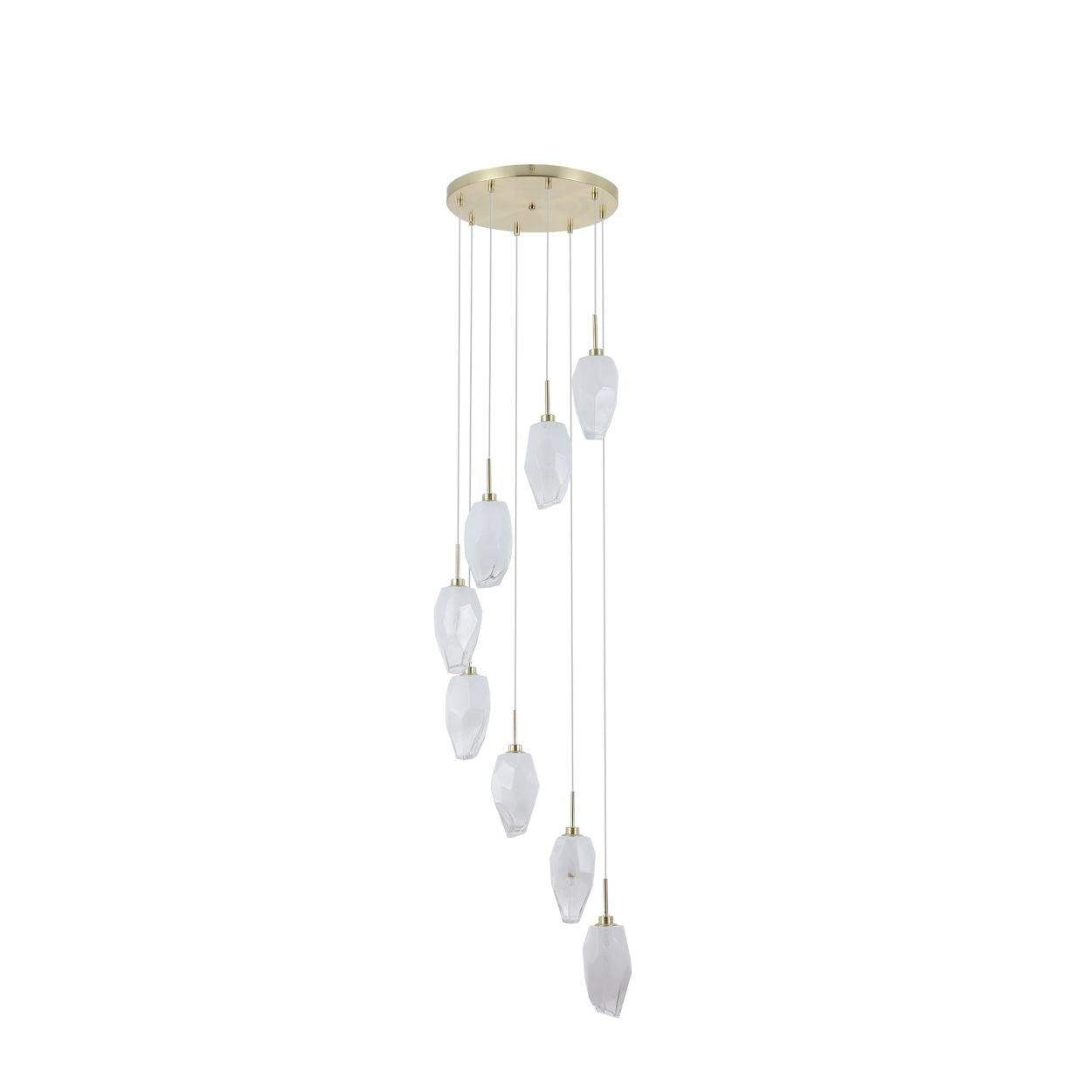 Searchlight Rocky 8Lt Multi Drop Hanglamp, Satin Messing Metaal & Glas