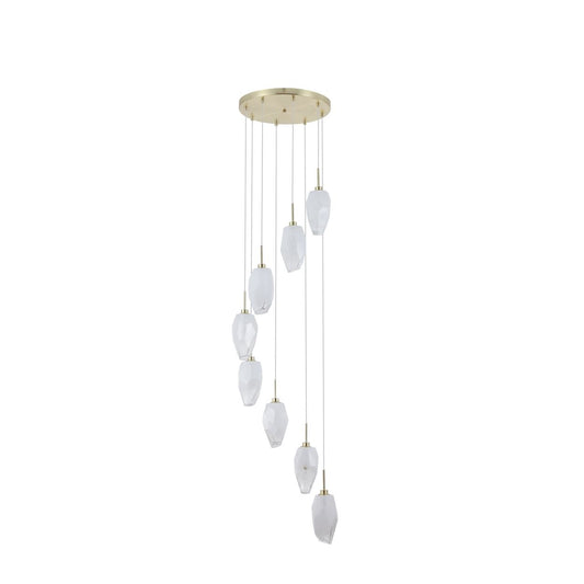 Searchlight Rocky 8Lt Multi Drop Hanglamp, Satin Messing Metaal & Glas