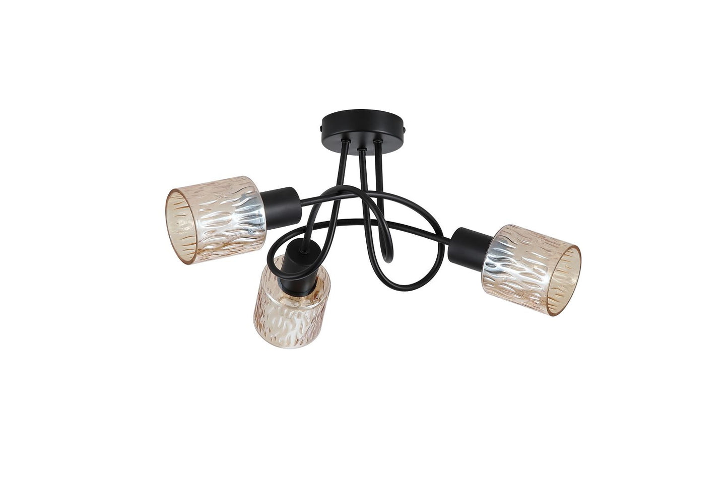 Searchlight Knot 3Lt Plafondlamp, Zwart Metaal with Amber Glas Lampenkap