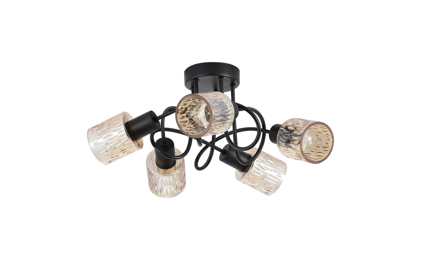 Searchlight Knot 5Lt Plafondlamp, Zwart Metaal with Amber Glas Lampenkap