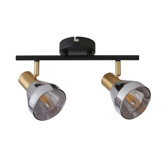Searchlight Westminster 2Lt Spot Zwart, Satin Messing Metaal & Smoked