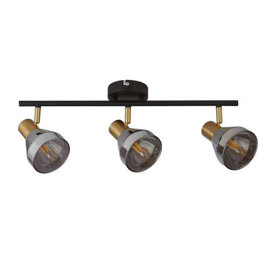 Searchlight Westminster 3Lt Spot Zwart, Satin Messing Metaal & Smoked Glas