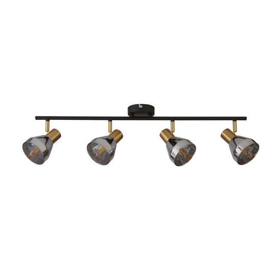 Searchlight Westminster 4Lt Spot Zwart, Satin Messing Metaal & Smoked Glas