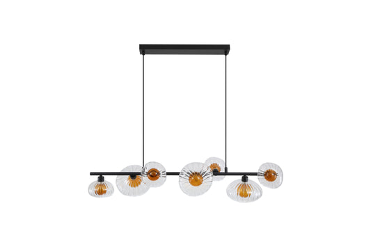 Searchlight Sunbeam 7lt Pendant, Clear and Amber Ribbed Glass
