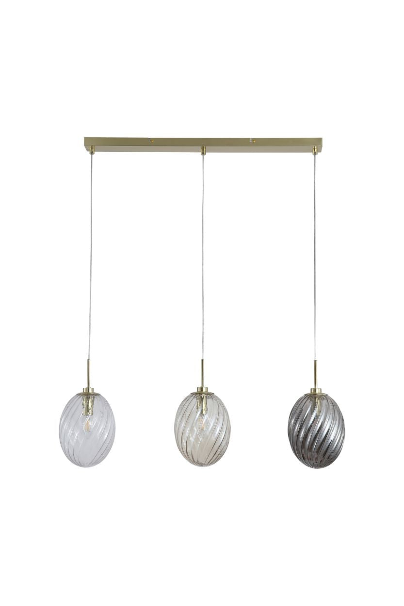 Searchlight Whirl 3Lt Bar Hanglamp, Satin Messing Metaal, Multi Coloured Gla