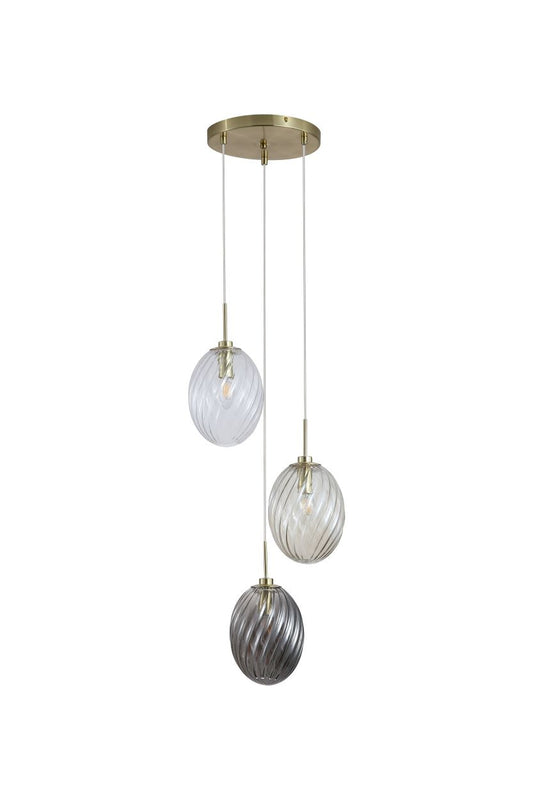 Searchlight Whirl 3Lt Multi Drop Hanglamp, Satin Messing Metaal, Multi Glas