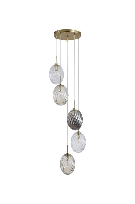 Searchlight Whirl 5Lt Multi Drop Hanglamp, Satin Messing Metaal, Coloured Gl