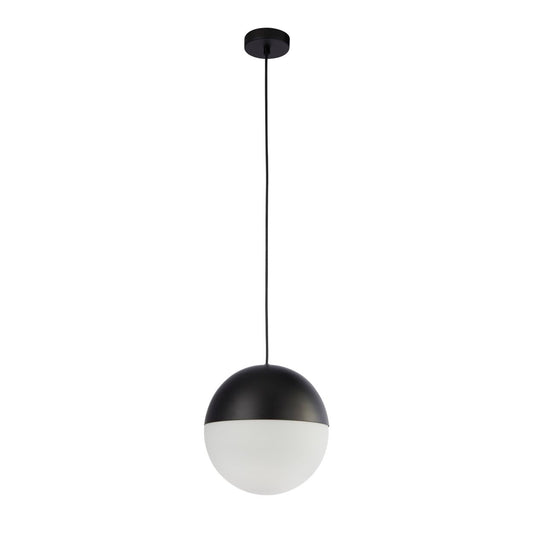 Searchlight Endor Hanglamp Zwart Metaal & Opal Glas