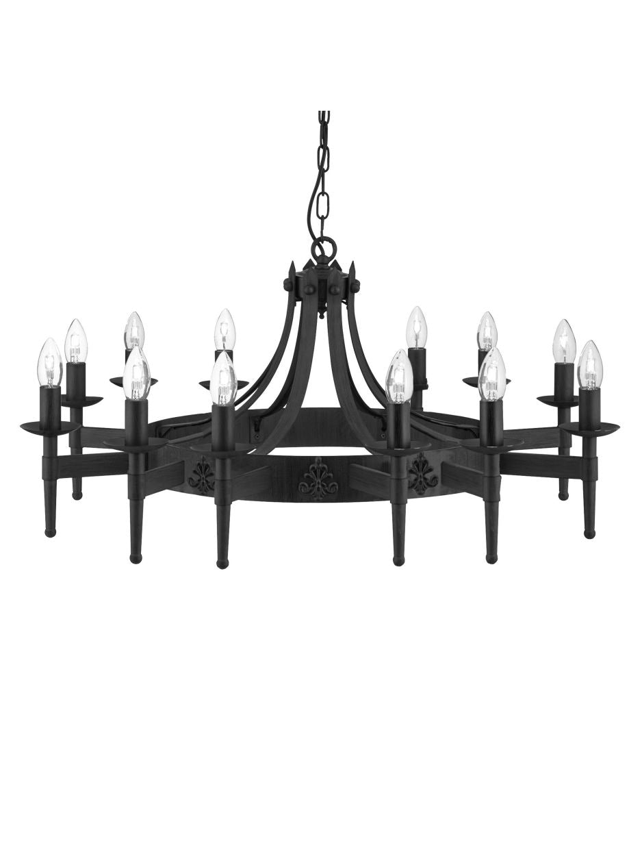 Searchlight Cartwheel II 12Lt Hanglamp Zwart Wrought IJzer