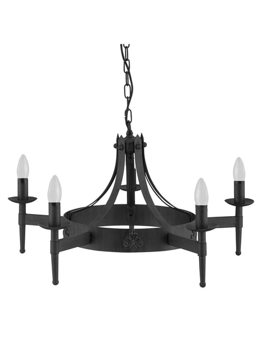 Searchlight Cartwheel II 5Lt Hanglamp Zwart Wrought IJzer