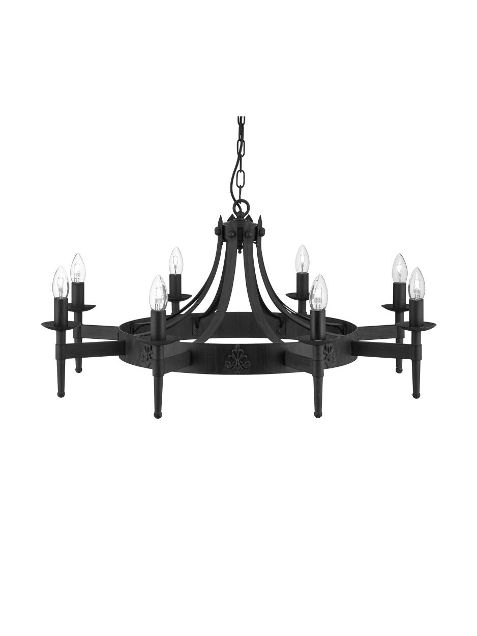 Searchlight Cartwheel II 8Lt Hanglamp Zwart Wrought IJzer